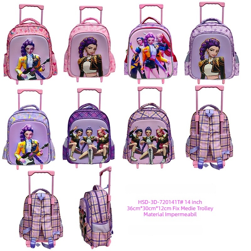 K-pop IP Vânătorii Demonilor, rucsac școlar cu roți 14 inch, impermeabil, mărime medie, unisex