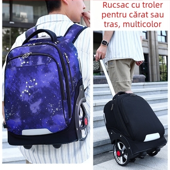 Model nou rucsac școlar cu role pentru elevi gimnaziu, impermeabil, capacitate mare, roți pentru urcarea scărilor, unisex