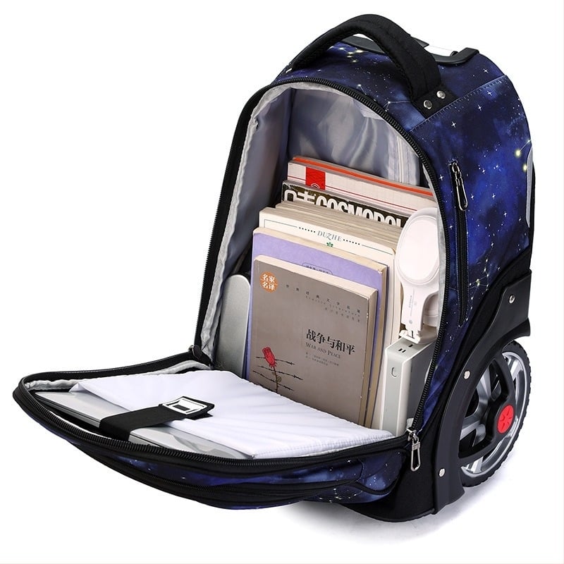 Model nou rucsac școlar cu role pentru elevi gimnaziu, impermeabil, capacitate mare, roți pentru urcarea scărilor, unisex