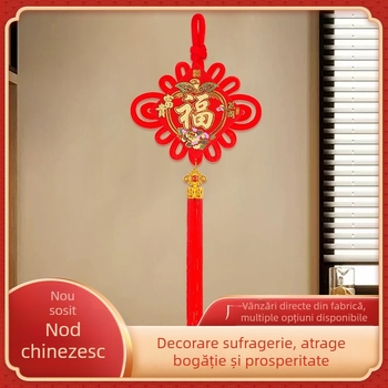 Panel decorativ din nod chinezesc cu simbolul norocului, nod de pace, pentru living sau dormitor, lucrat manual