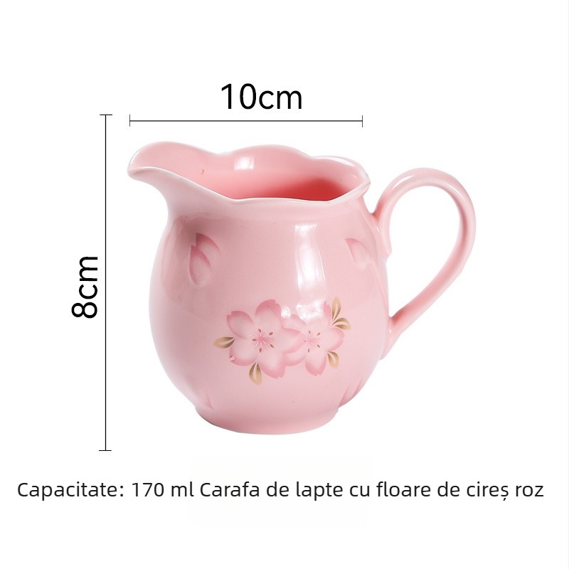 Set cafea și ceai în stil european, ceașcă de cafea și farfurie roz, ceramică cu model floral