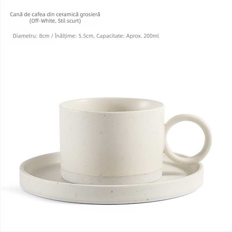 Set ceramic cești și farfurioare de cafea în stil japonez, căni lucrate manual din ceramică grosieră, ceainic pour-over cu filtru pentru espresso