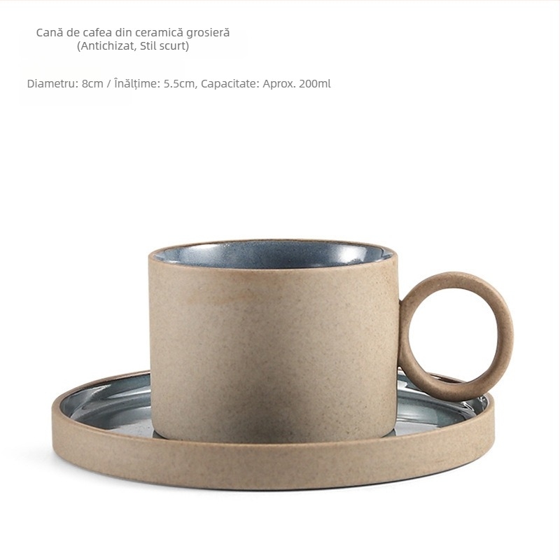Set ceramic cești și farfurioare de cafea în stil japonez, căni lucrate manual din ceramică grosieră, ceainic pour-over cu filtru pentru espresso