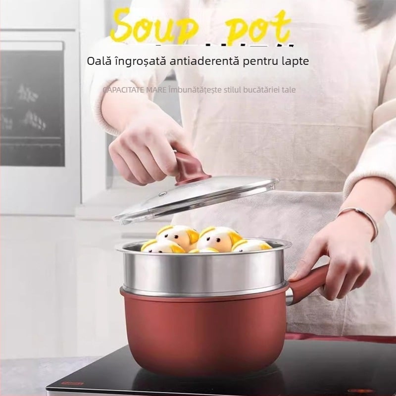 Oală antiaderentă pentru hrana bebelușului, mică oală de bucătărie pentru încălzirea laptelui și a hranei bebelușilor, compatibilă cu plita cu inducție și plita cu gaz