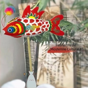 Felinar tradițional, realizat manual, de pește, în stil chinezesc clasic, portabil, care poate oscila și ilumina, pentru fotografii cu Hanfu — felinar cu pești aurii și crap