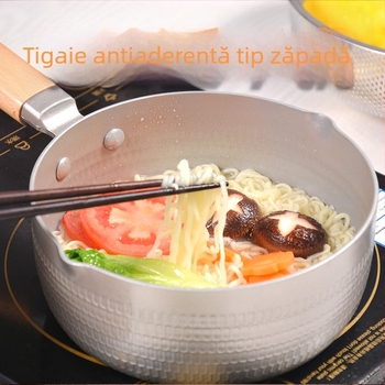 Oală Yukihira în stil japonez, cu bază groasă, mâner din lemn, antiaderentă pentru lapte și supă, din aliaj de aluminiu, compatibilă cu plitele cu inducție, uz casnic