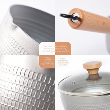 Oală Yukihira în stil japonez, cu bază groasă, mâner din lemn, antiaderentă pentru lapte și supă, din aliaj de aluminiu, compatibilă cu plitele cu inducție, uz casnic