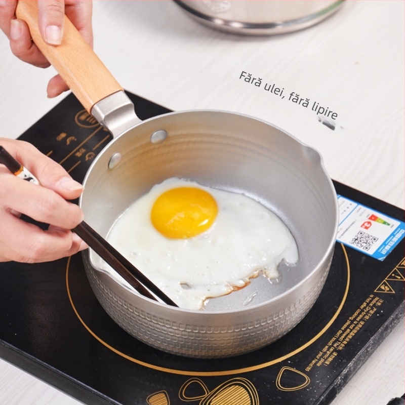 Oală Yukihira în stil japonez, cu bază groasă, mâner din lemn, antiaderentă pentru lapte și supă, din aliaj de aluminiu, compatibilă cu plitele cu inducție, uz casnic