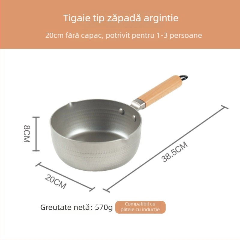Oală Yukihira în stil japonez, cu bază groasă, mâner din lemn, antiaderentă pentru lapte și supă, din aliaj de aluminiu, compatibilă cu plitele cu inducție, uz casnic
