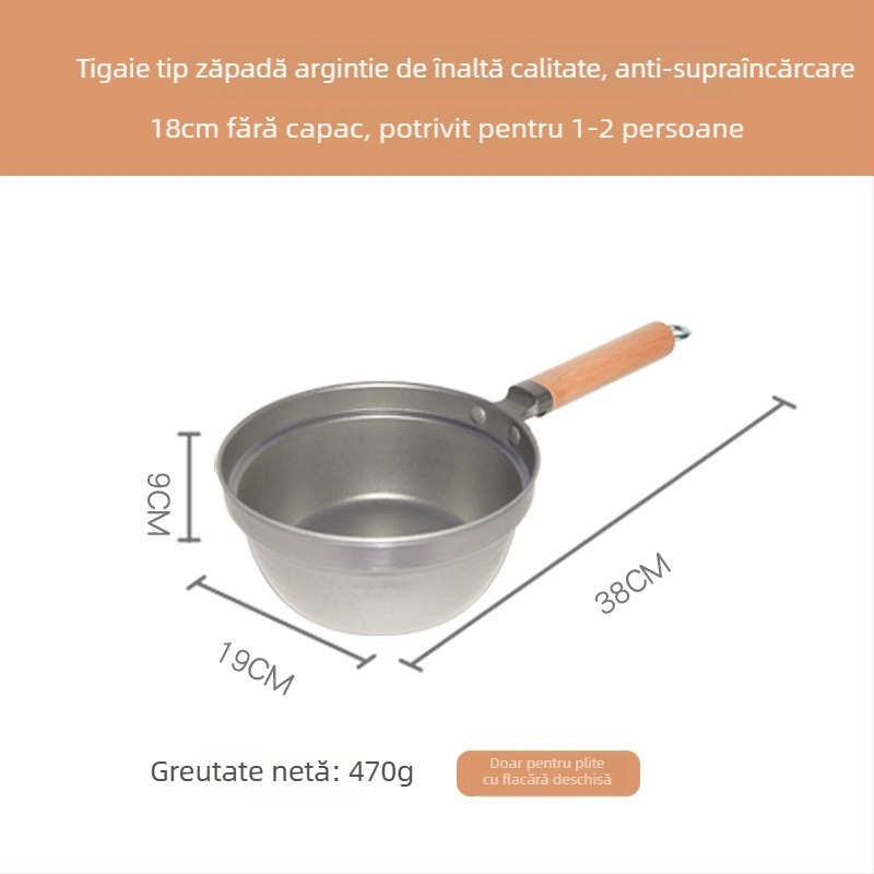Oală Yukihira în stil japonez, cu bază groasă, mâner din lemn, antiaderentă pentru lapte și supă, din aliaj de aluminiu, compatibilă cu plitele cu inducție, uz casnic