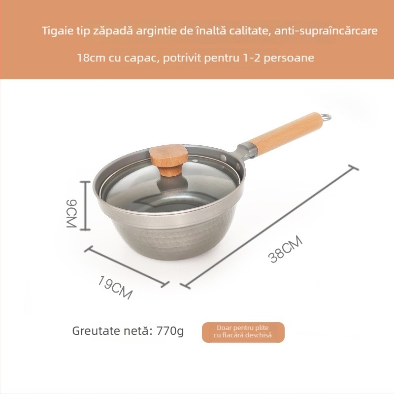 Oală Yukihira în stil japonez, cu bază groasă, mâner din lemn, antiaderentă pentru lapte și supă, din aliaj de aluminiu, compatibilă cu plitele cu inducție, uz casnic