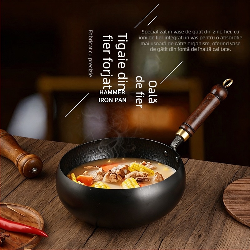 Oală din fier turnat manual pentru tocană și gătit, fără acoperire, suprafață antiaderentă, oală pentru lapte, fabricată manual, tigaie, diametrul 24–26 cm, stil Nordic