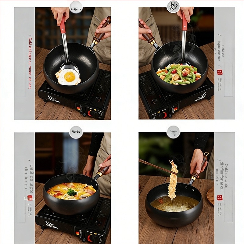 Oală din fier turnat manual pentru tocană și gătit, fără acoperire, suprafață antiaderentă, oală pentru lapte, fabricată manual, tigaie, diametrul 24–26 cm, stil Nordic