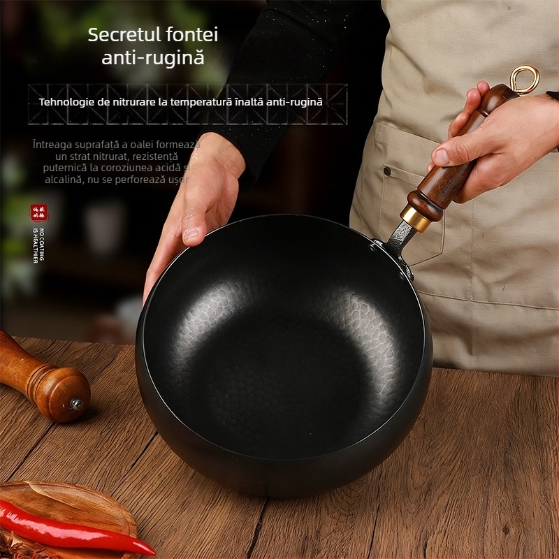Oală din fier turnat manual pentru tocană și gătit, fără acoperire, suprafață antiaderentă, oală pentru lapte, fabricată manual, tigaie, diametrul 24–26 cm, stil Nordic