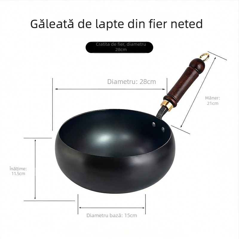 Oală din fier turnat manual pentru tocană și gătit, fără acoperire, suprafață antiaderentă, oală pentru lapte, fabricată manual, tigaie, diametrul 24–26 cm, stil Nordic