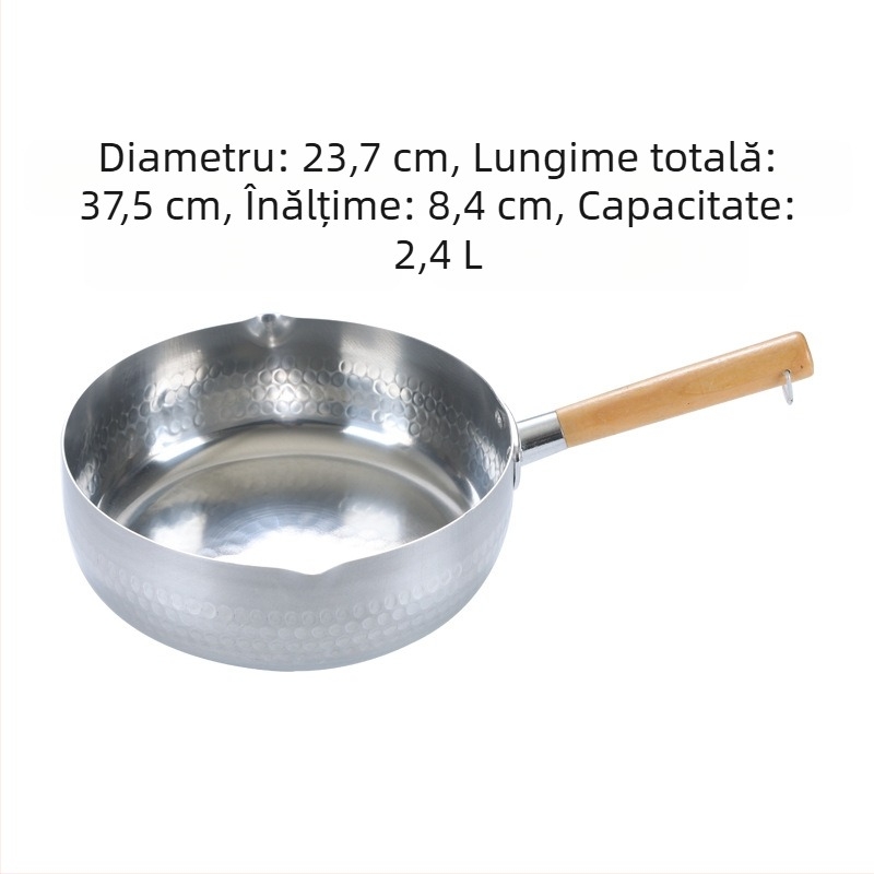 Oală pentru lapte cu mâner din lemn, fund plat gros, pentru supe și paste