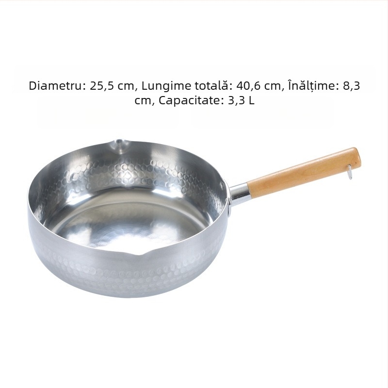 Oală pentru lapte cu mâner din lemn, fund plat gros, pentru supe și paste
