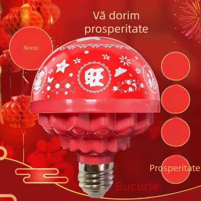 Felinar festiv de casă cu bec LED rotativ de noroc, lumini colorate pentru Anul Nou și o atmosferă familială