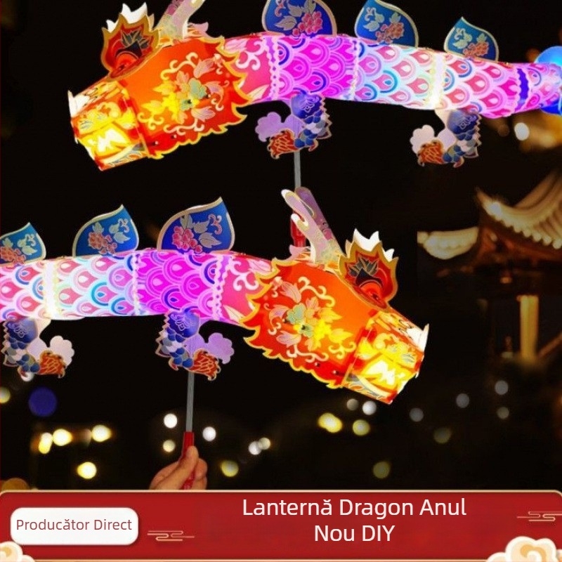 Felinar dragon 3D DIY, colorat, portabil, în stil chinezesc – Anul Dragonului, pentru Festivalul Felinarelor