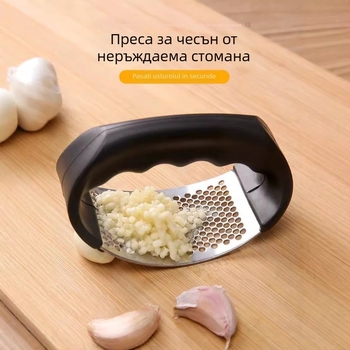 Presă de usturoi din oțel inox, măcinător manual circular pentru usturoi, curățător de coji pentru bucătărie