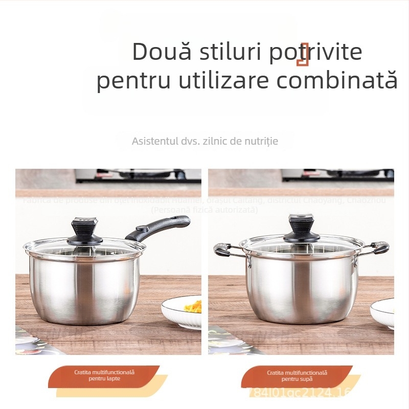Oală de lapte din oțel inoxidabil 304, cu mâner unic, pentru hrana bebeluților, oală mică de supă pentru uz casnic, capac din sticlă