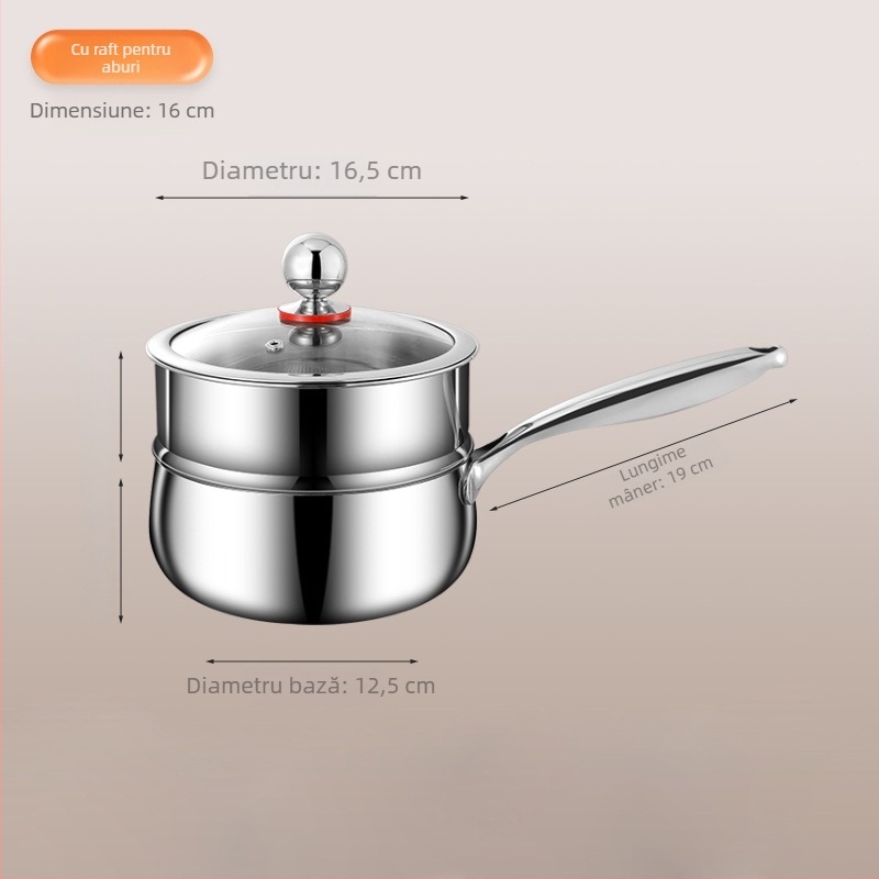 Oală de lapte din oțel inoxidabil 304 pentru uz casnic, compatibilă cu plitele cu inducție, mic vas de aburi, fără acoperire, fund îngroșat pentru hrana de bebeluși și supe instant