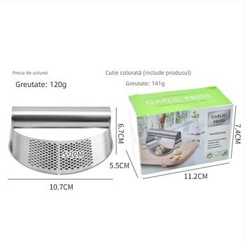 Presă pentru usturoi din oțel inoxidabil, calitate alimentară, design inel, zdrobitor manual pentru ghimbir și usturoi