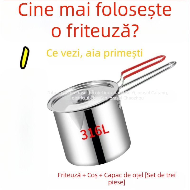 Friteuză din oțel inoxidabil 304/316, cu coș pentru prăjit și filtru, economie de ulei, compactă, robustă și multifuncțională