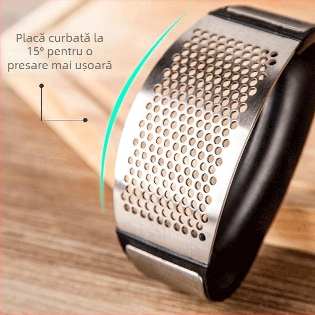 Presă de usturoi din oțel inoxidabil, design circular, curățător de usturoi, zdrobitor manual pentru usturoi și ghimbir
