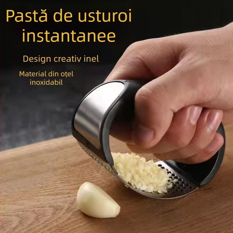 Presă de usturoi din oțel inoxidabil, design circular, curățător de usturoi, zdrobitor manual pentru usturoi și ghimbir