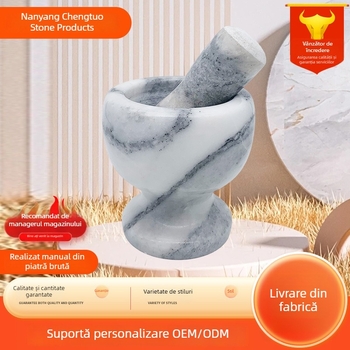 Set din marmură pentru usturoi: mojar, zdrobitor manual, presă de usturoi și curățător de usturoi