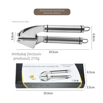 Presă de usturoi din oțel inoxidabil 304, presă manuală pentru zdrobirea usturoiului, gadget de bucătărie creativ