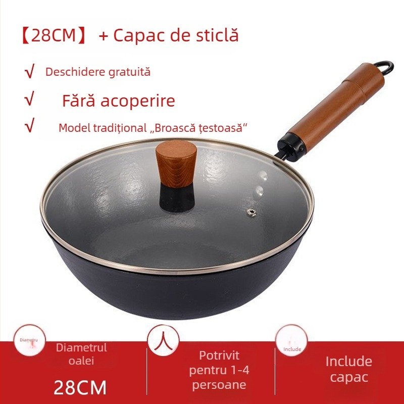 Oală mică din fontă pentru o singură porție, fără strat de acoperire, fund plat
