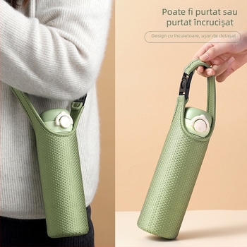Husă izolațion universală pentru pahar Thermos din sticlă pentru ceai, husă de protecție cu curea crossbody și șnur de transport