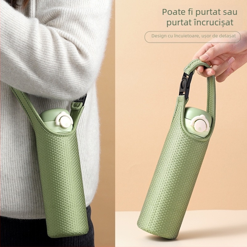 Husă izolațion universală pentru pahar Thermos din sticlă pentru ceai, husă de protecție cu curea crossbody și șnur de transport