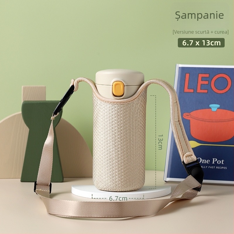 Husă izolațion universală pentru pahar Thermos din sticlă pentru ceai, husă de protecție cu curea crossbody și șnur de transport