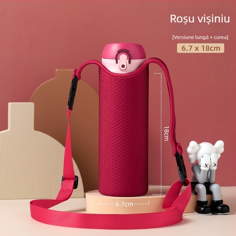 Husă izolațion universală pentru pahar Thermos din sticlă pentru ceai, husă de protecție cu curea crossbody și șnur de transport