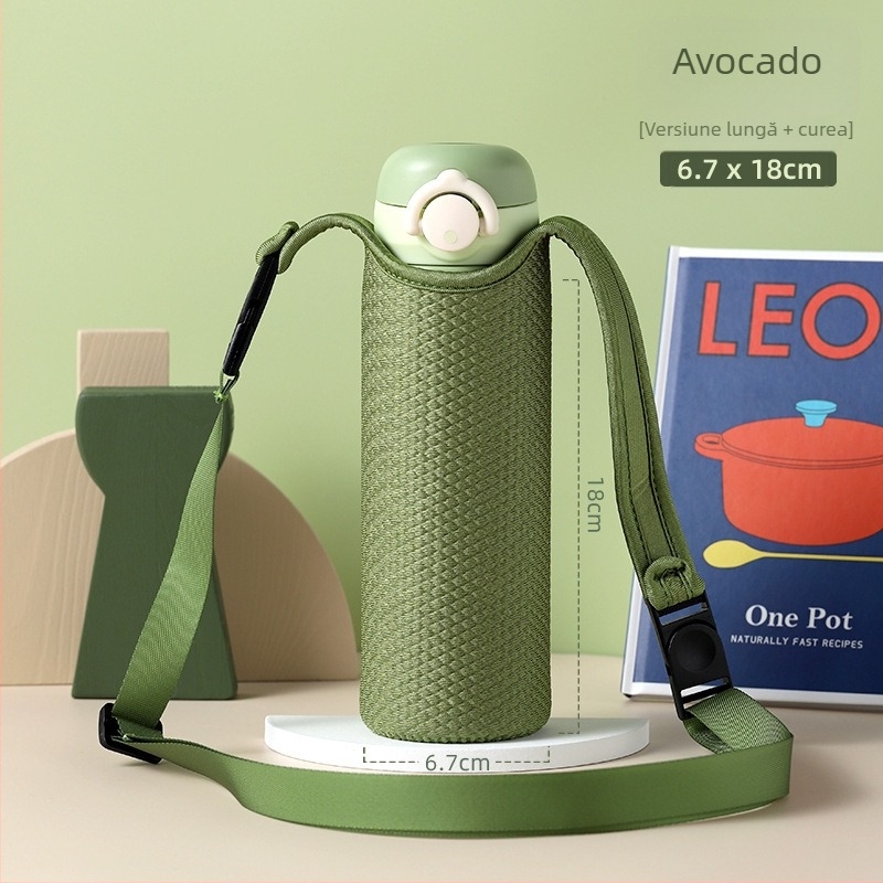 Husă izolațion universală pentru pahar Thermos din sticlă pentru ceai, husă de protecție cu curea crossbody și șnur de transport