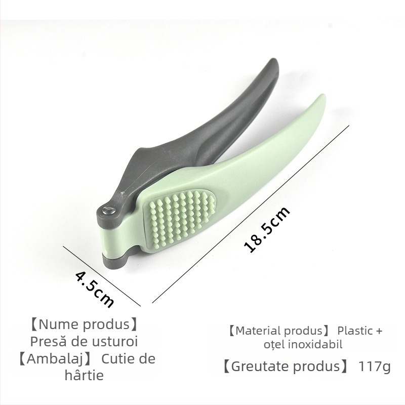 Presa de usturoi manuală – dispozitiv de bucătărie portabil pentru zdrobirea usturoiului, din oțel inoxidabil și plastic