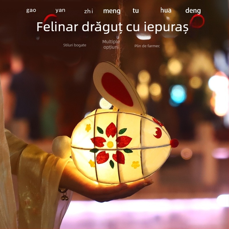 Felinare pentru Anul Calului: set DIY pentru copii, felinar de mână în formă de iepuraș, luminoase, în stil tradițional de palat