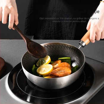 Mini wok pentru o singură porție, din oțel inoxidabil 316, cu strat antiaderent și capac de sticlă — tigaie compactă, multifuncțională pentru uz casnic