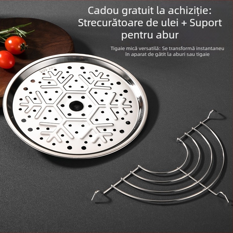 Mini wok pentru o singură porție, din oțel inoxidabil 316, cu strat antiaderent și capac de sticlă — tigaie compactă, multifuncțională pentru uz casnic