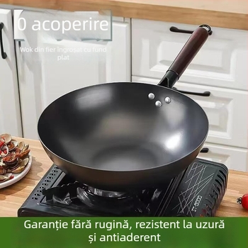 Tigaie din fontă cu fund plat, capac din sticlă, îngroșată, rezistentă la rugină și antiaderentă