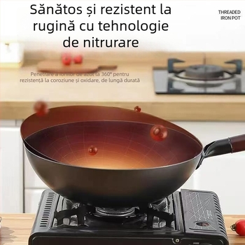 Tigaie din fontă cu fund plat, capac din sticlă, îngroșată, rezistentă la rugină și antiaderentă