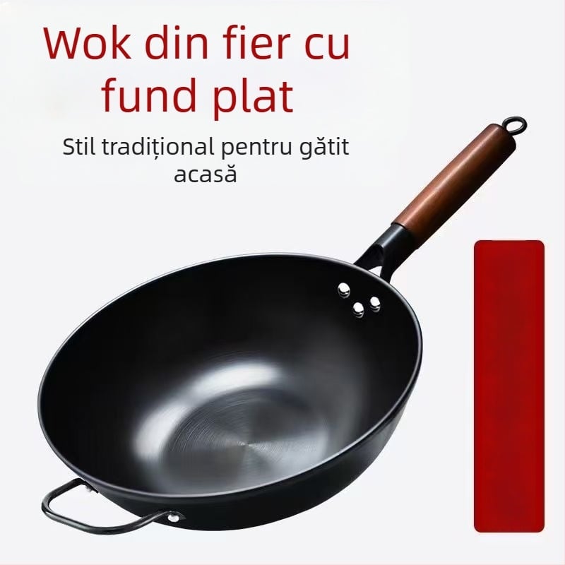Tigaie din fontă cu fund plat, capac din sticlă, îngroșată, rezistentă la rugină și antiaderentă