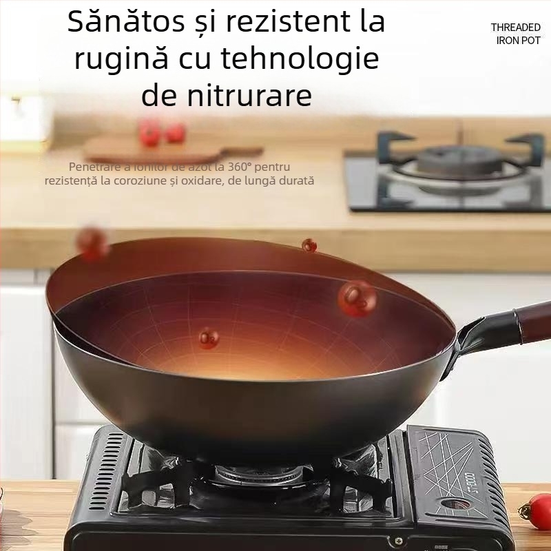 Tigaie din fontă cu fund plat, capac din sticlă, îngroșată, rezistentă la rugină și antiaderentă