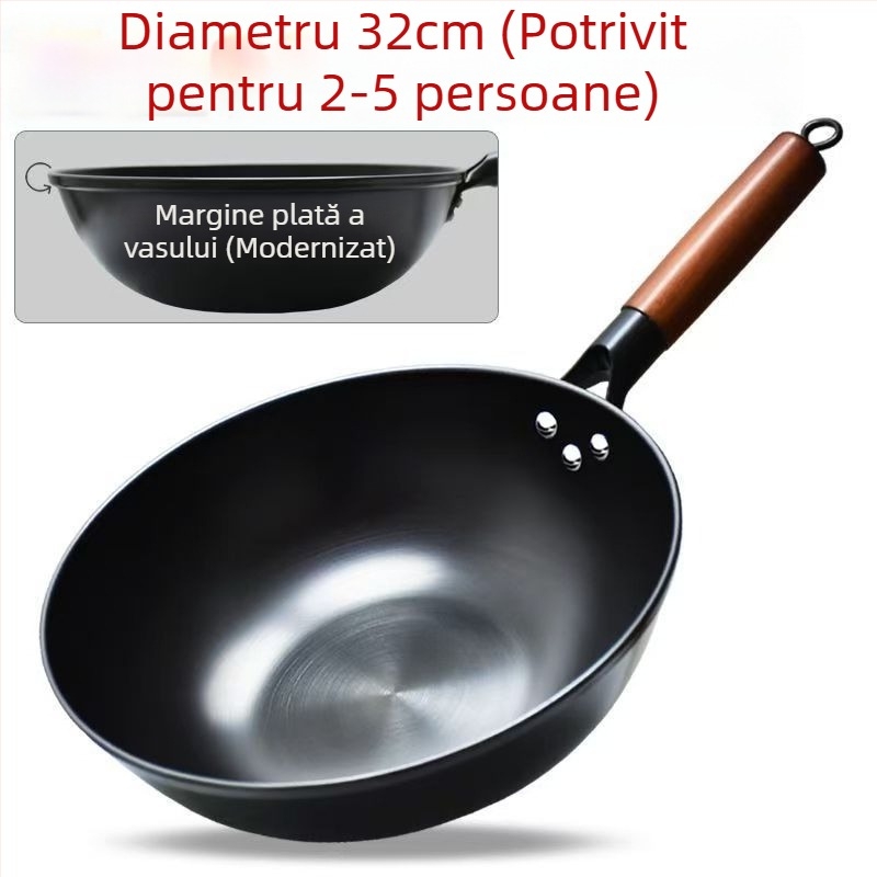 Tigaie din fontă cu fund plat, capac din sticlă, îngroșată, rezistentă la rugină și antiaderentă