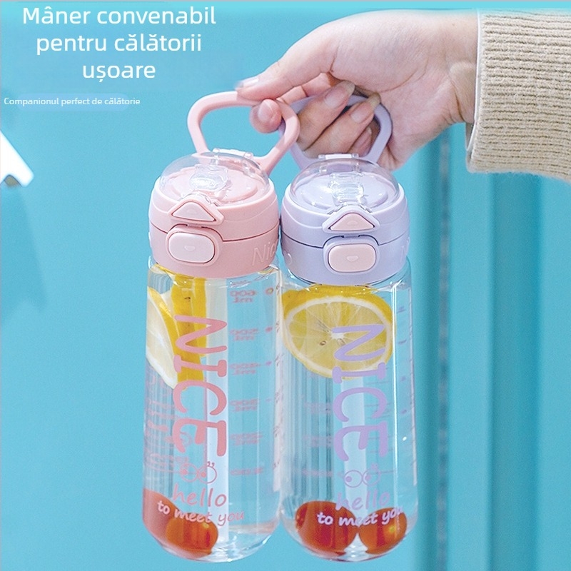 Ceșcuță pentru copii cu pai din plastic, siguranță alimentară, rezistentă la căderi, portabilă, cu curea de purtare, în formă arcuită, pentru școală