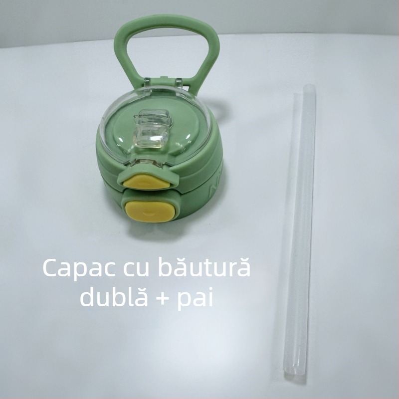 Ceșcuță pentru copii cu pai din plastic, siguranță alimentară, rezistentă la căderi, portabilă, cu curea de purtare, în formă arcuită, pentru școală