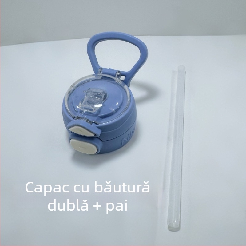 Ceșcuță pentru copii cu pai din plastic, siguranță alimentară, rezistentă la căderi, portabilă, cu curea de purtare, în formă arcuită, pentru școală